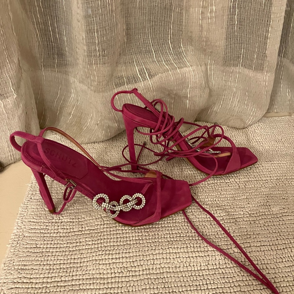 Schutz Swede with Crystal adornment sandals.